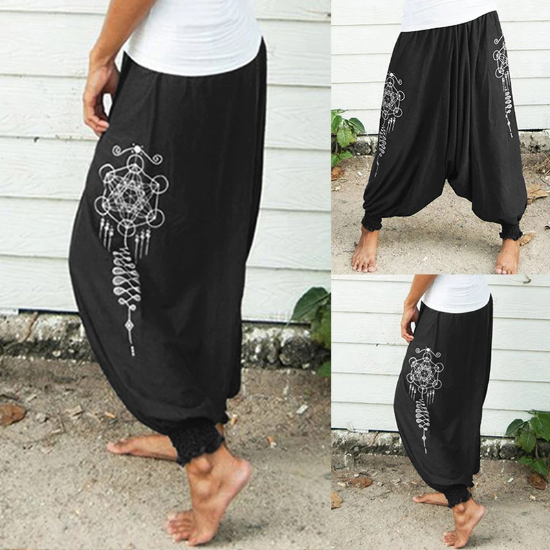 

Women Printed Yoga Pants High Waist Sports Bottoms Trousers Wide-Legged Slacks Running Casual Sportswear 2019 Fashion Autumn