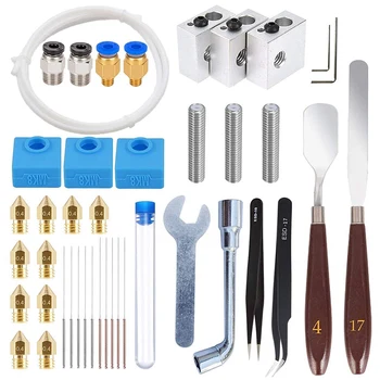 

42 Pcs 3D Printer Accessories Kit, 10 Nozzle + 3 Heater Block + 3 Throat Tube + 3 MK8 Silicone Socks + 10 Cleaning Needle + Othe