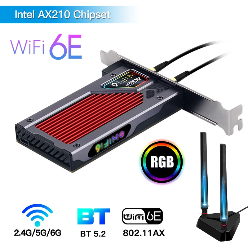 network interface card fenvi 5374Mbps Intel AX210 PCIe Wifi 6E Wireless Adapter Tri Bands Bluetooth 5.2 Wlan Card AX210NGW/AX200NGW MU-MIMO Windows 10 network card