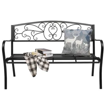 

51" Patio Park Garden Outdoor Bench Patio Porch Chair Deck Iron Frame Garden Chair Park Chair Garden Leisure Decoration Black