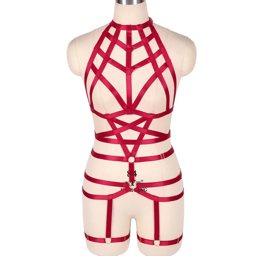 MLCN0001WINERED Полные подвязки эластичные, жгуты комплект пикантного женского белья Готическая клетка бюстгальтер Фетиш нагрудный ремень крест бондаж отрегулировать мягкие Топы Клубные вечерние одежда в стиле рейв - Цвет: MLCN0001WINERED