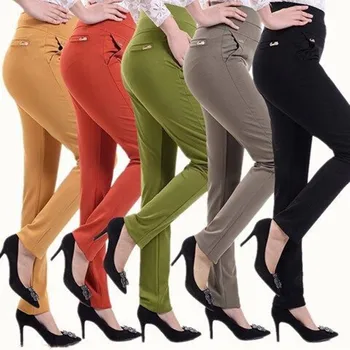 

2020 Band Spring Autumn High Waist Ladies' Elastic Band Jeans Straight Loose Large Size 4 Sides Elasticity Thin Mother Pants