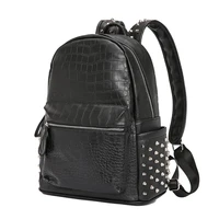 Fashion rivets men backpack Large capacity Crocodile pattern man laptop backpack 15.6 Casual Travel bag pu leather Bagpack black 1
