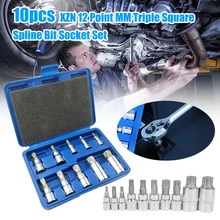 10 шт. Профессиональный тройной квадратный шлицевой бит 3/" 1/4" 1/" привод 12 мм Набор торцевых головок Набор инструментов с защитой от вскрытия и чехол для хранения