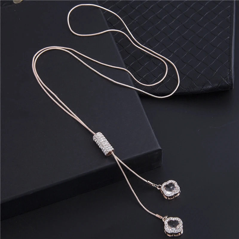 Женское ожерелье с листьями клевера LWMMD винтажное подвеской длинное для