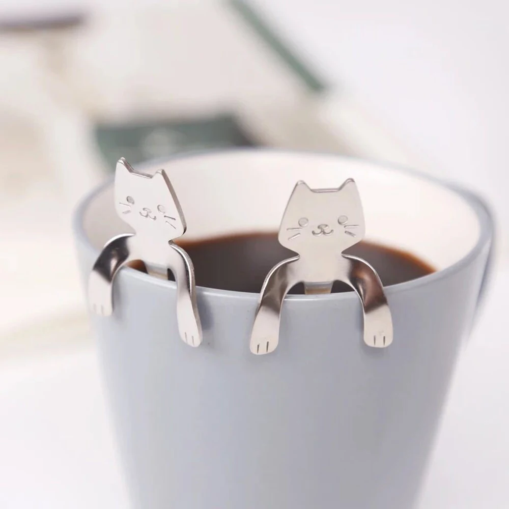 1 шт. кошачья ложка столовые приборы чайные ложки кофейные из нержавеющей стали