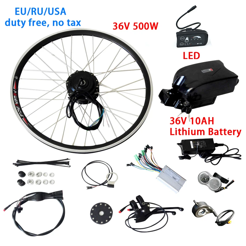 EU RU Duty Free No Tax 36V 250 W-500 W комплект для электрического велосипеда с 36V10AH батареей ebike комплект для переоборудования электрического велосипеда ПЕРЕДНЯЯ СТУПИЦА двигателя - Цвет: 500W36V10AH LED kit