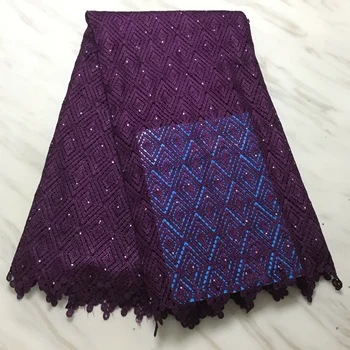 

2020 Latest Nigerian Water Soluble Lace Fabric 5 Yard African Guipure Cord Lace Fabric With Rhinestones Cord Laces For Party