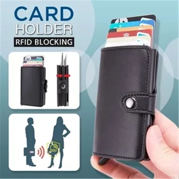 

RFID Blocking PopUp Card Holder Bag Multi-Functional Leather Wallet Card Holder convenient pop-up function outdoor card holder