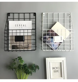 

Hanging File Holder - Wall Mounted Metal Mesh Basket Wire Magazine Rack Shelf Office Folder Organizer with Name Tag Slot