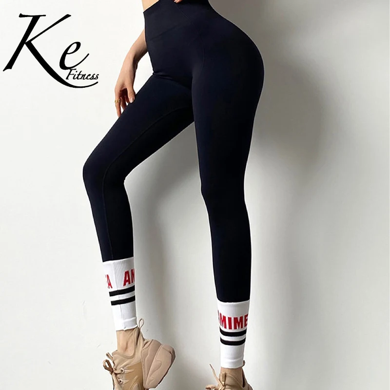 

KE new net red peach girl high waist tight yoga pants female outer wear running sports trousers alphabet fitness pants