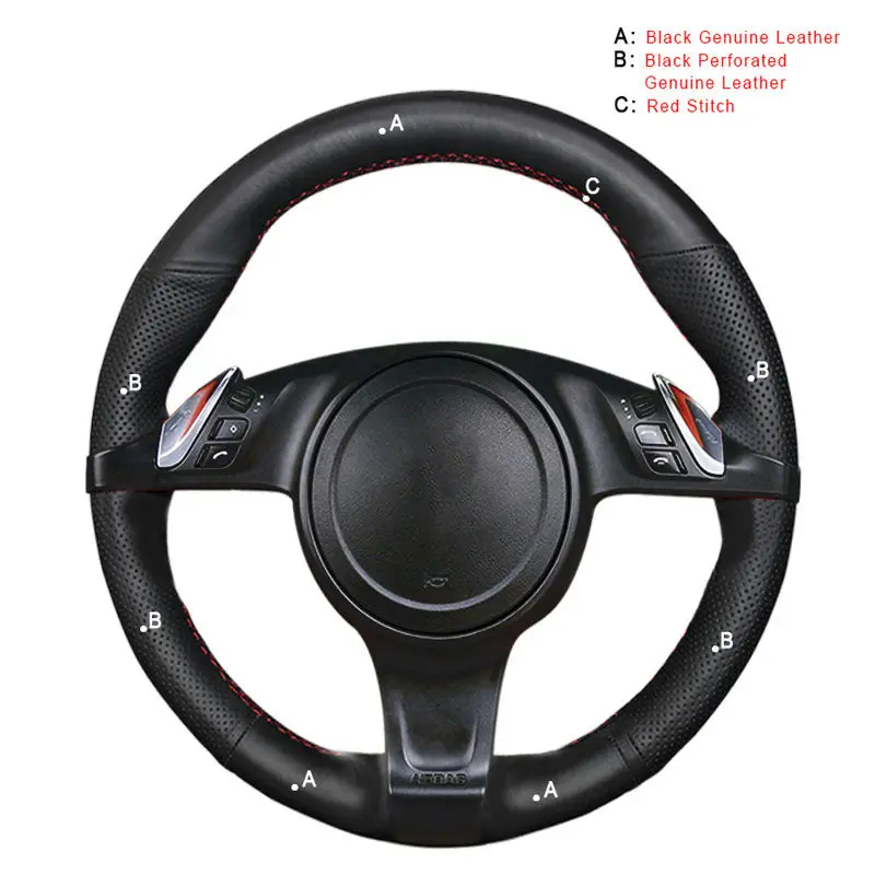 Genuine Leather Автомобильная оплетка на руль для Porsche Cayenne Panamera 2010 2011 Автомобильные Чехлы для колес аксессуары для салона автомобиля-Стайлинг - Название цвета: Genuine Leather