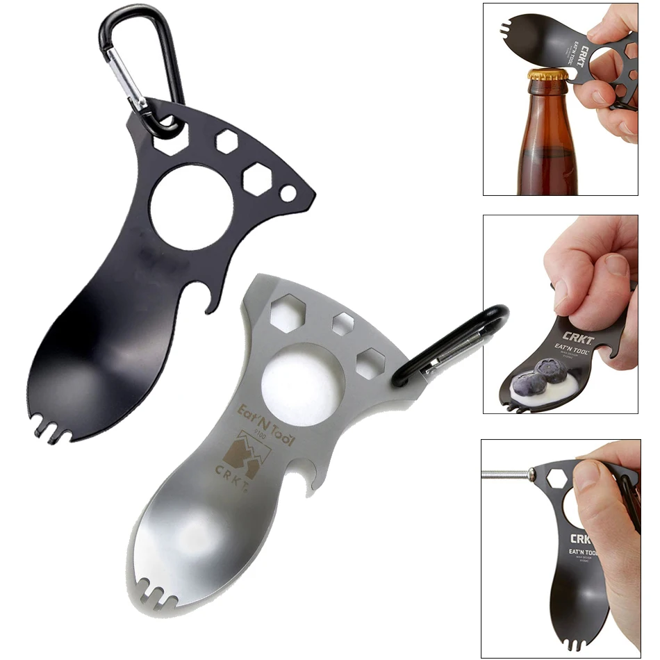 5PCS PACK Multifunctional Camping Tool Outdoor Spork Cookware Spoon Fork Bottle Opener Portable Tool Hiking Backpacking