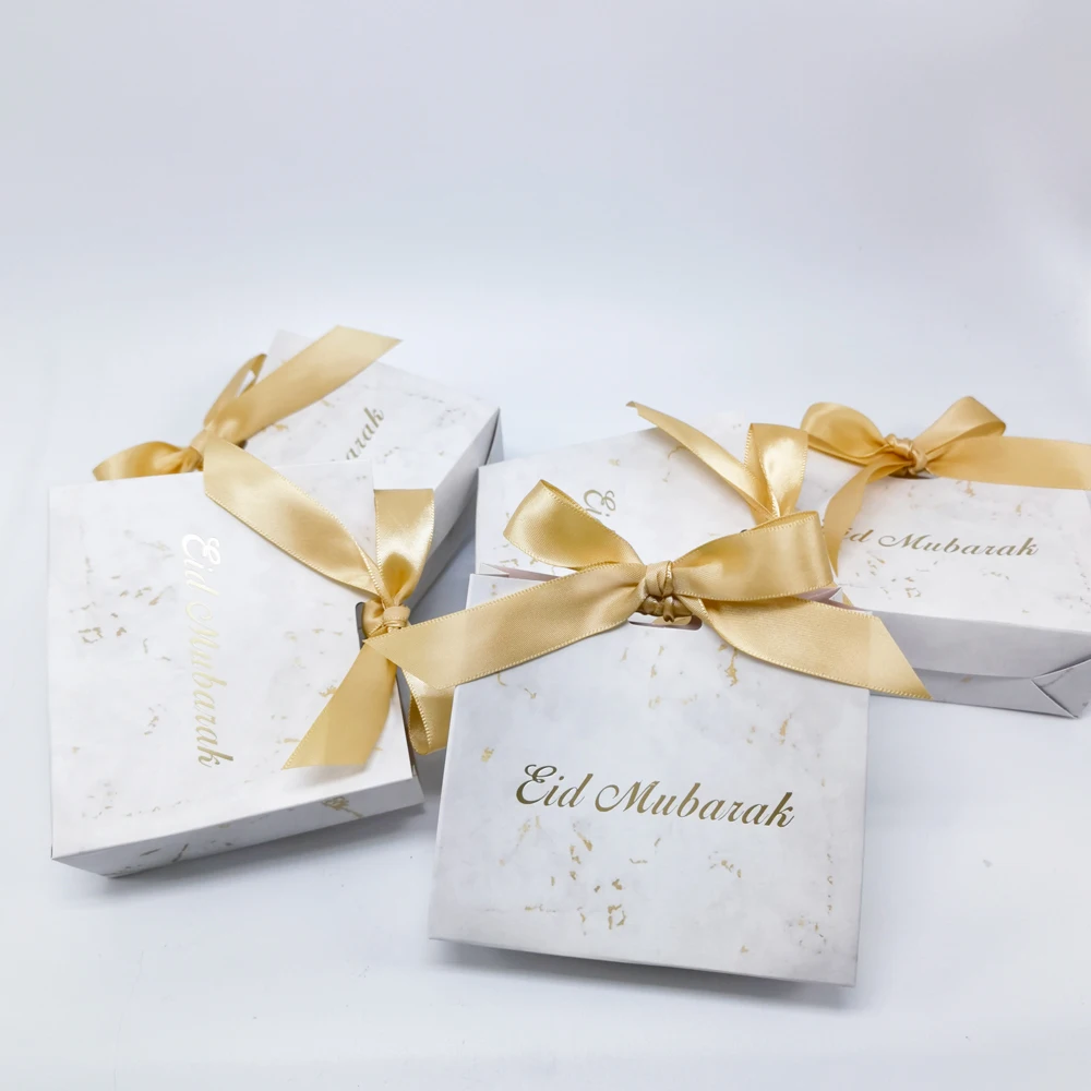 Gift-Bag Candy-Box-Set Paper Party-Supplies Favor Marble Eid Mubarak Islamic Muslim