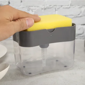 

Multifunction Manual 2-in-1 Sponge Box with Soap Dispenser Plastic Double Layer Kitchen Bathroom Creative Liquid Soap Dispensers