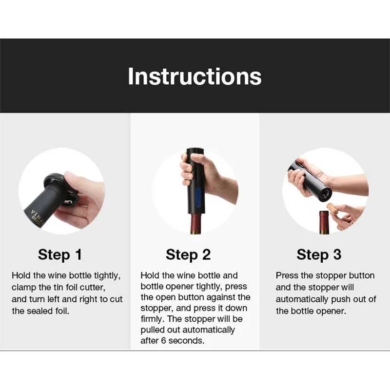 Rechargeable Electric Wine Bottle Opener Corkscrew Foil Cutter Set