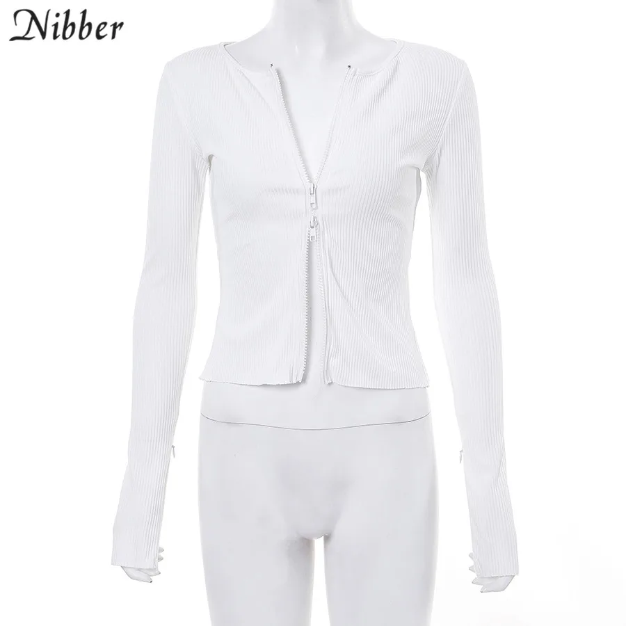 Nibber Осенняя мода, вязанные базовые белые короткие топы, женские футболки с v-образным вырезом, новинка, однотонные офисные женские повседневные футболки mujer