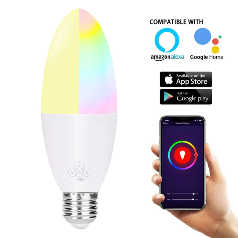 Смарт WiFi Свеча лампа E14/E27 RGB лампа поддержка Alexa/Google Home/IFTTT смарт-динамик Голосовое управление 5 Вт светодиодные лампы украшения