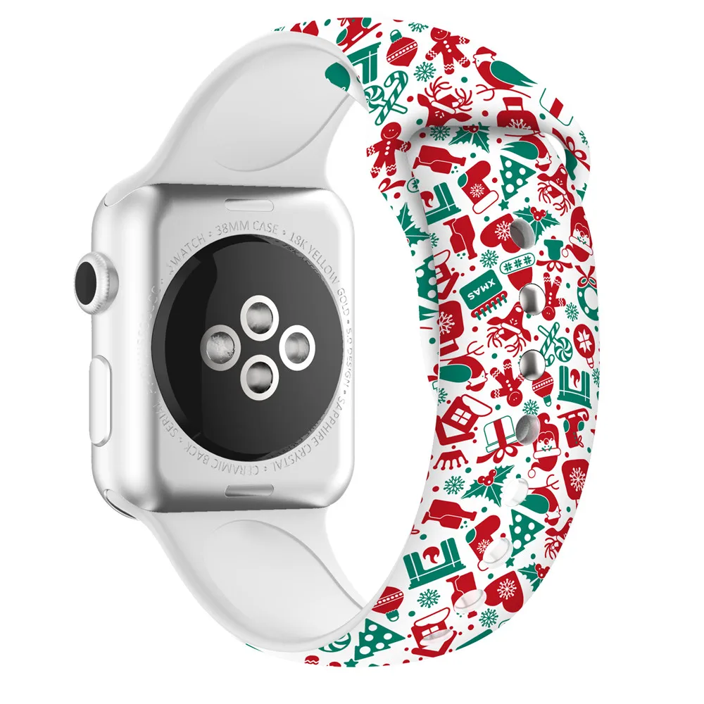 Ремешок для умных часов Apple watch band 5 4 44 мм 40 мм Рождественский силиконовый ремешок для часов браслет с принтом для iWatch 3 2 1 ремешок для часов - Цвет: G