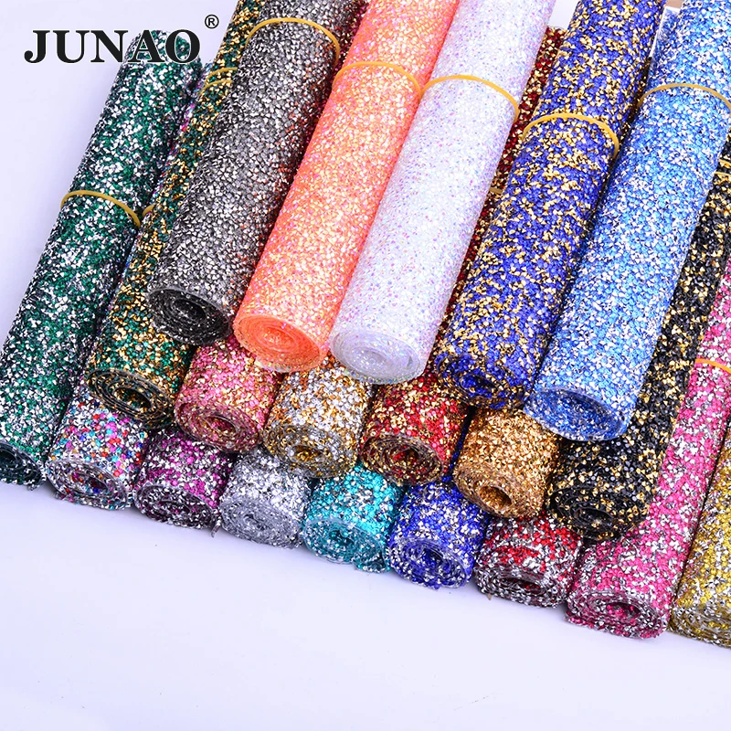 

JUNAO Wholesale Multicolor Hotfix Resin Rhinestone Mesh Pointback Crystal Stone Trim Ribbon Strass Fabrics For DIY Crafts Bags