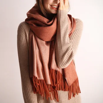 

Bornladies 2020 Autumn Winter Double Size Wool Cashmere Warm Scarf Shawl Parchwork Casual Vinatge Scarf Women 210*70 Cm Big Size