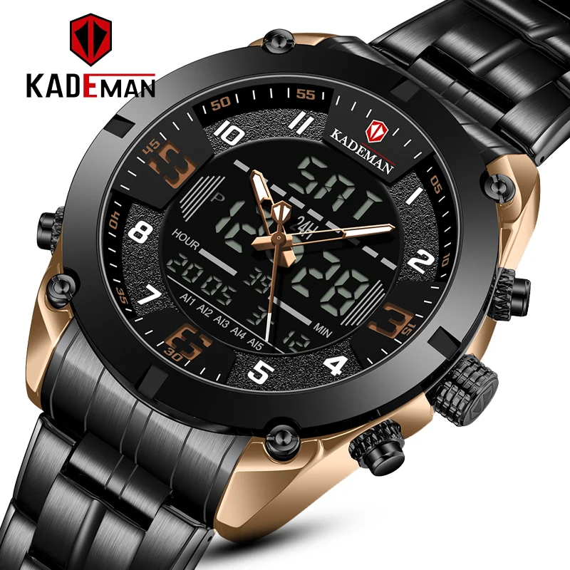 KADEMAN Top Luxury Brand Big Dial Chronograph Quartz Watch Military Waterproof LED Digital Casual Men Clock Male Wrist Watches afbeelding