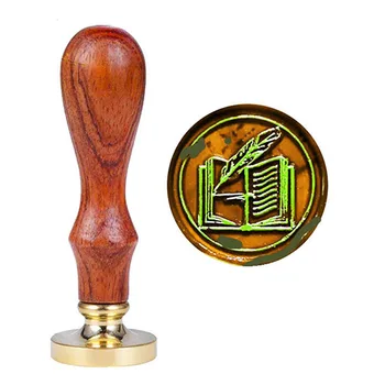 

Feather and Book Seal Wax Seal Stamp Vintage Custom Made Your Design Elegangt Natural Rosewood Handle Sealing Wax Stamp Kit Gift