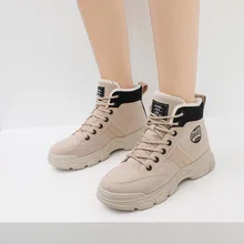 Популярная Новая осенне-зимняя обувь женские ботинки на плоской подошве модные теплые женские ботинки из хлопка Брендовые женские ботильоны