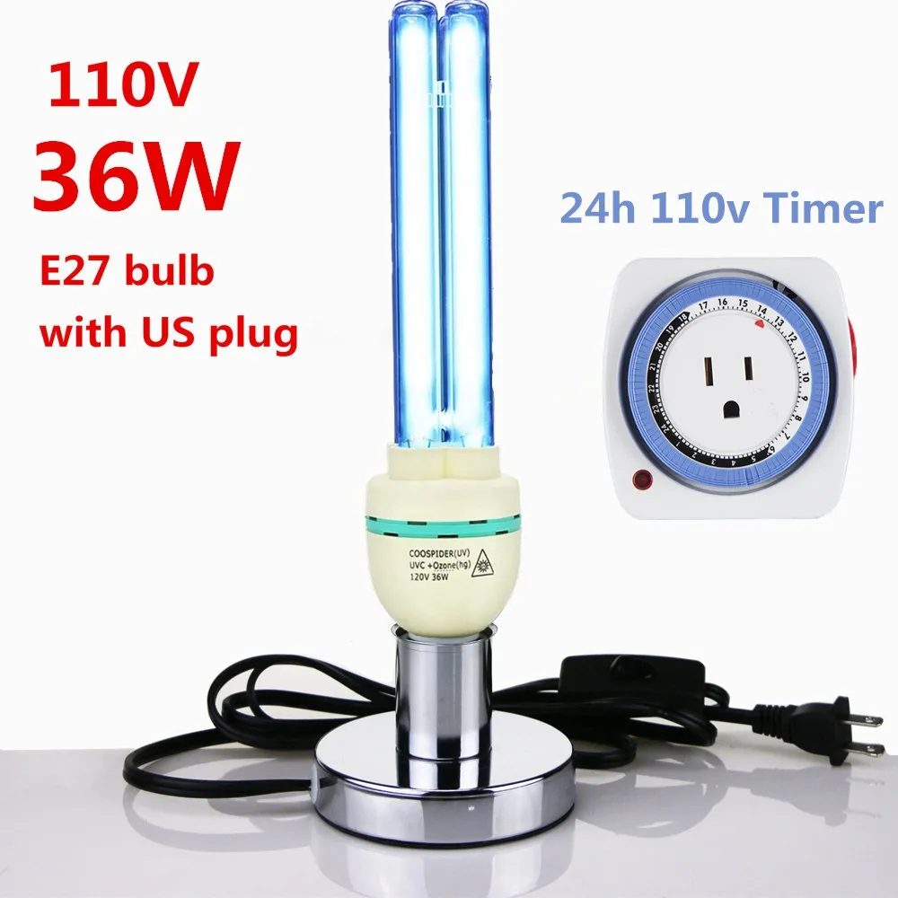 110v 36w 24h timer УФ UVC бактерицидная озоновая лампа с механическим таймером, дезинфицирующий дезодорант с бактериальными клещами 110V 220V 24 часа - Мощность в ваттах: 110v 36w 24h timer