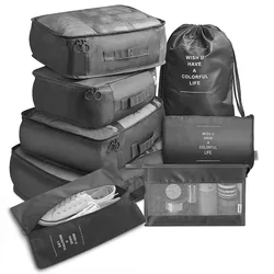 Juego de bolsas organizadoras de viaje, conjunto de almacenamiento de maleta, equipaje portátil, ropa, zapatos, bolsa ordenada, 8 piezas