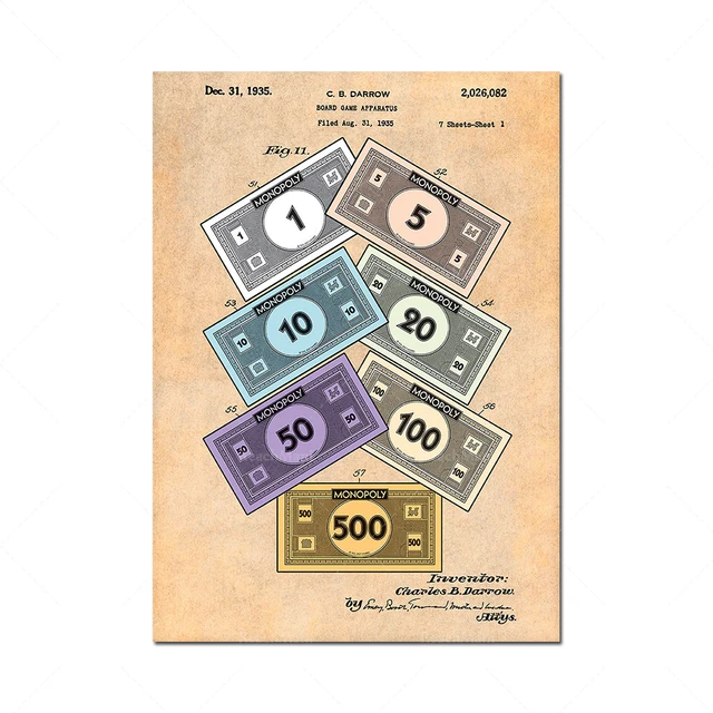 Monopoly Money Colorized Patent Téléchargement numérique, Kids Room Decor Nursery Decor 1