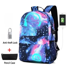 Мужской рюкзак студенческий школьный рюкзак со светящимся рисунком на тему аниме USB зарядка компьютера ноутбук рюкзак для подростка Противоугонная школьная сумка для мальчиков