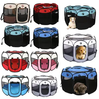 

Cat Dog Cage Claw Print Foldable Pet Cat Dog Fence Indoor Outdoor Game Guard Playpen Small Medium Animal Pet Bed House