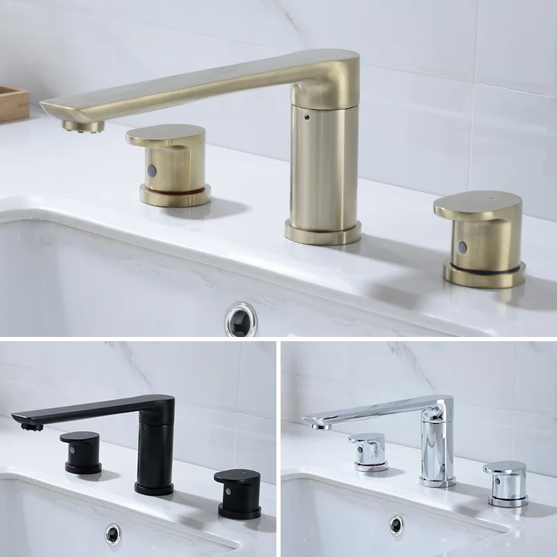 

Multi--Selectable Black And White with Pattern Brushed Gold Wash Basin Hot And Cold Faucet Copper Split Type Concealed Seat Type