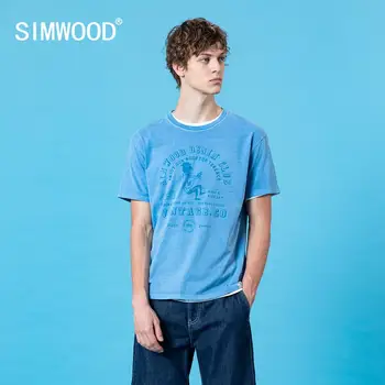 

SIMWOOD 2020 summer new garment dyed t-shirt men letter print tops high quality vintage 100% cotton tees SJ130411