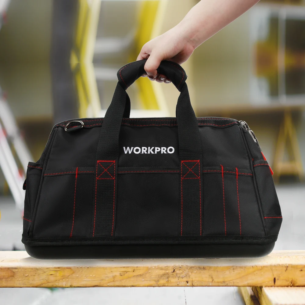 WORKPRO Tool Bag,  Portable Waterproof Electrician Bag Multifunction Canvas Tool Organizer for Repair Installation HVAC tool bag with wheels