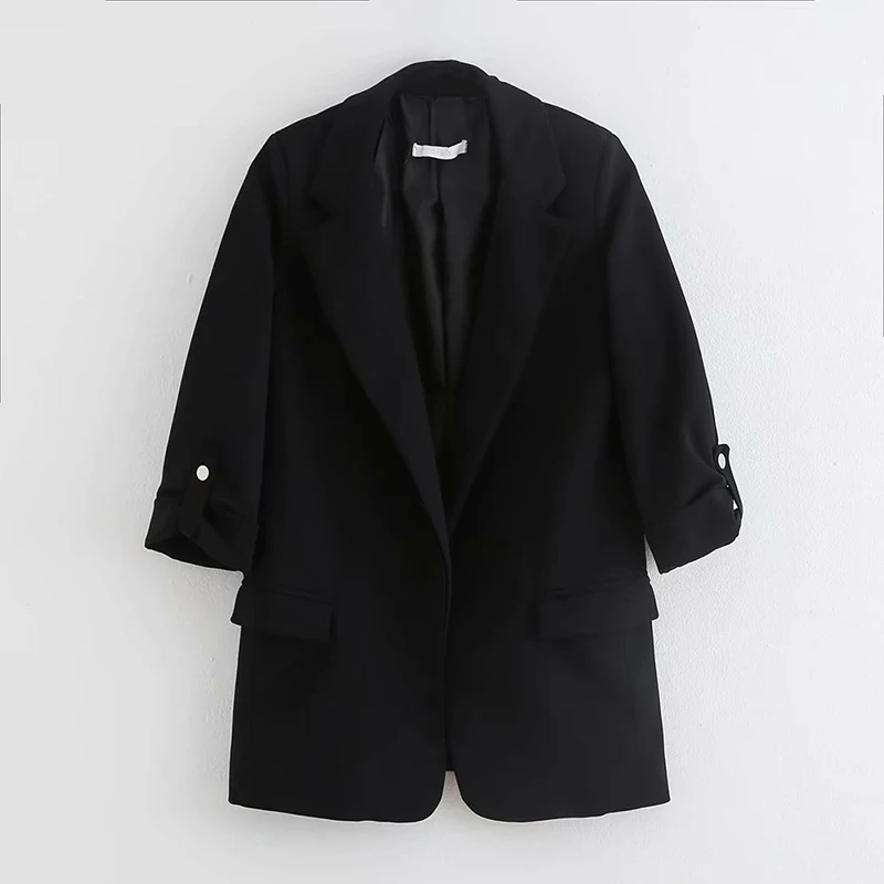 

Ladies Black Suit Female Summer Long Korean Casual Thin Section Retro Solid Suit Shorts Fashion Suit Trend Coat