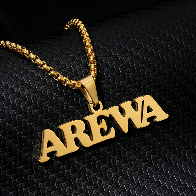 Custom Name Necklace Men Punk Style Box Chain Stainless Steel Gold