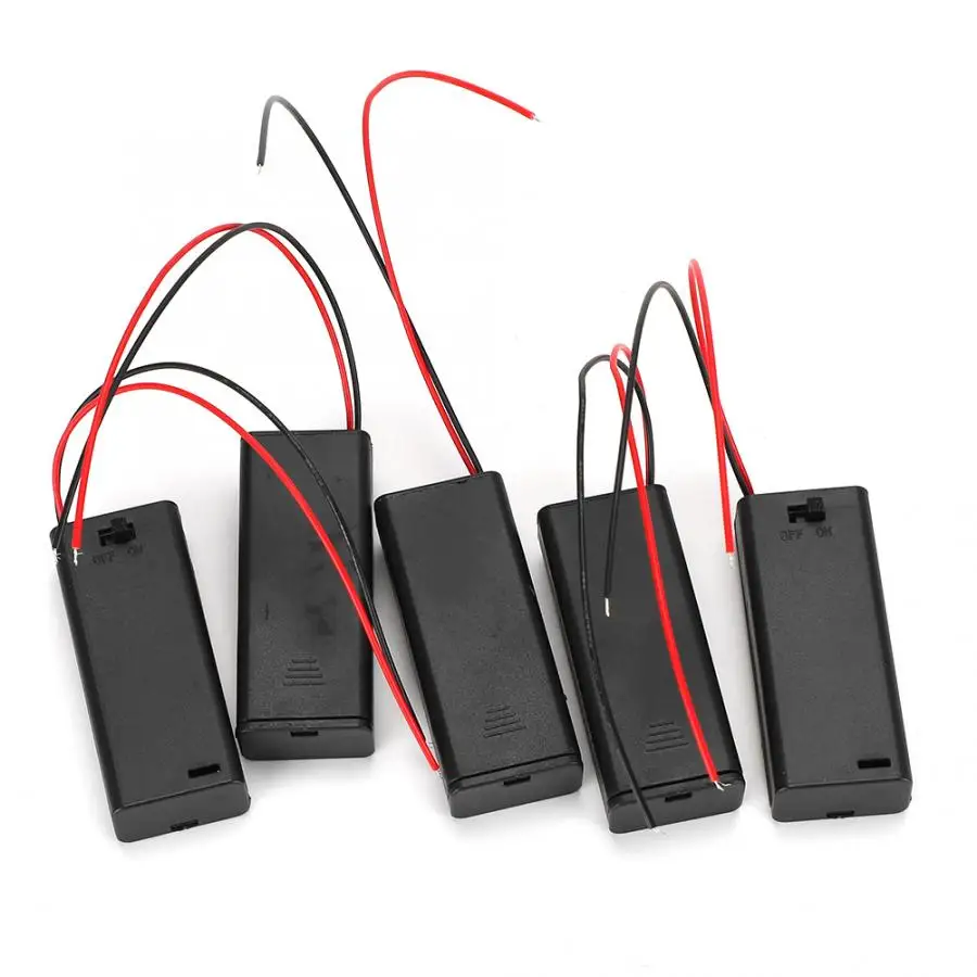 

5pcs AAA x 2 3V Plastic Battery Holder Case Box with Cover ON/OFF Switch Wire Lead