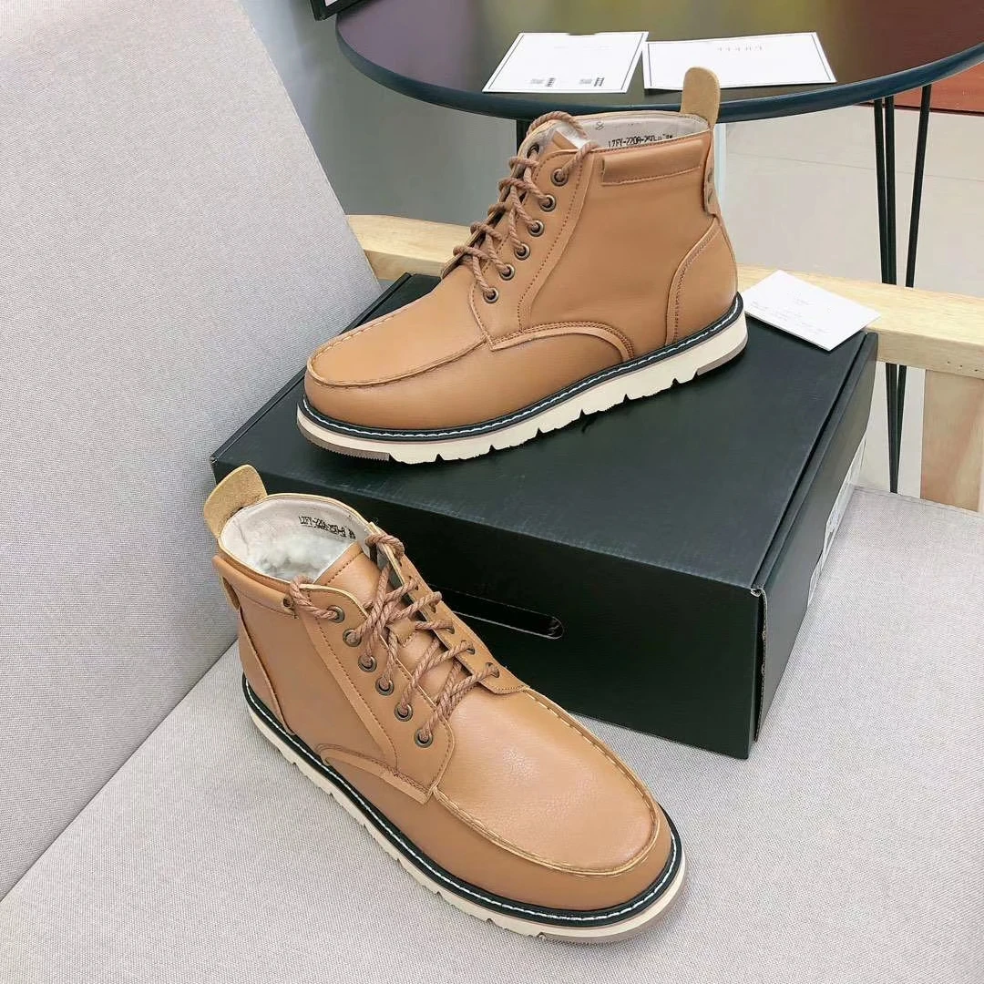 Australian Brand Sheepskin Leather Wool Fur Lined Men Lace-Up Short Ankle Winter Snow Boots For Man Casual Shoes Waterproof