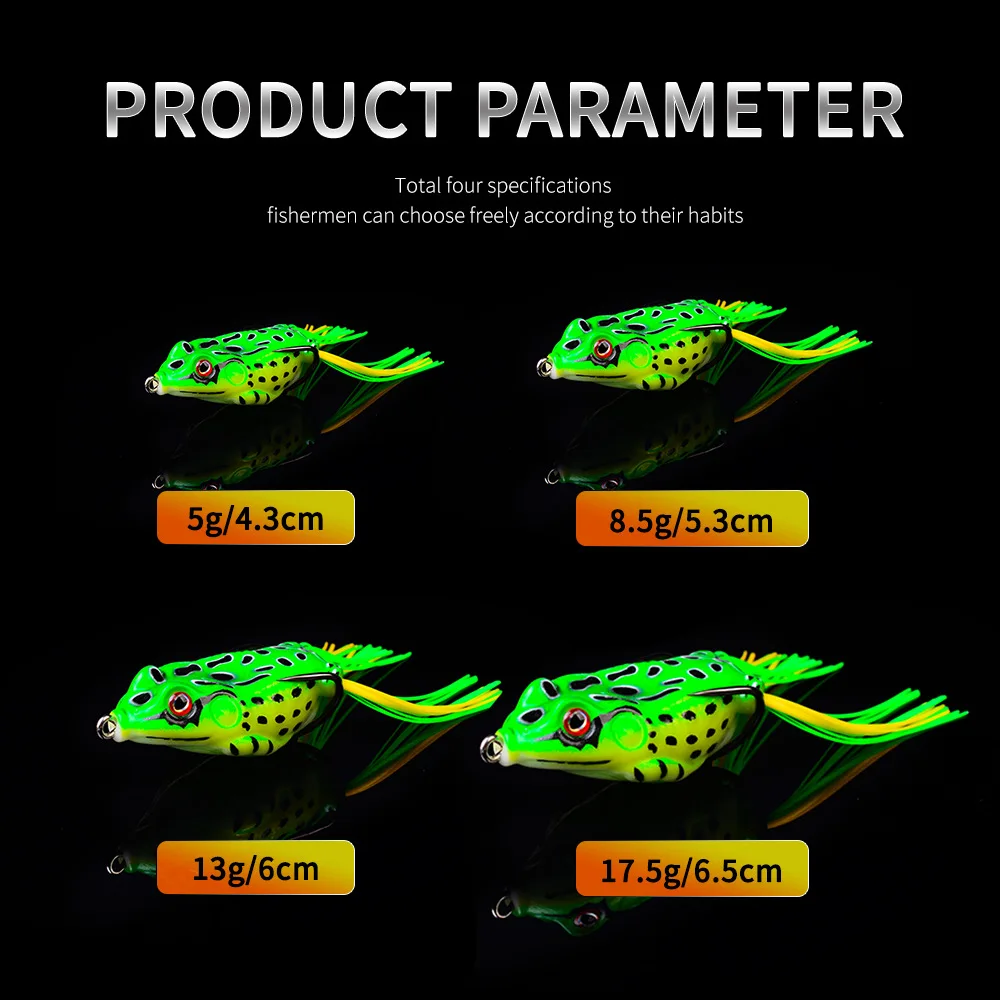 1pc 5G 8.5G 13G 17.5G Frog Lure Soft Tube Bait Plastic Fishing Lure with  Fishing Hooks Topwater Ray Frog Artificial 3D Eyes