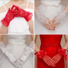 Bridal Lace Red White Wedding Gloves Wedding Short Long Satin Gloves  Flower Girl White Gloves Little Girl Gloves Satin