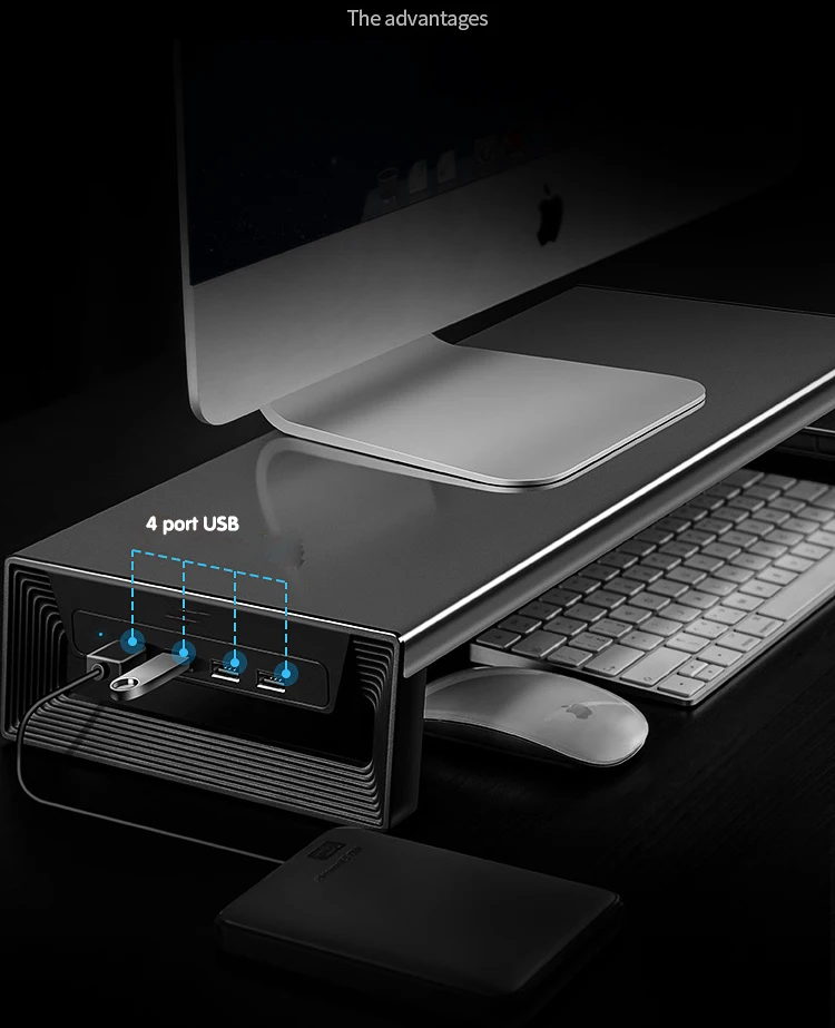 Suporte de Riser Suporte do Monitor Organizador de Mesa Suporte para Computador Escritório em Casa Universal com 4 Carregamento Portátil Usb - Imagem 6