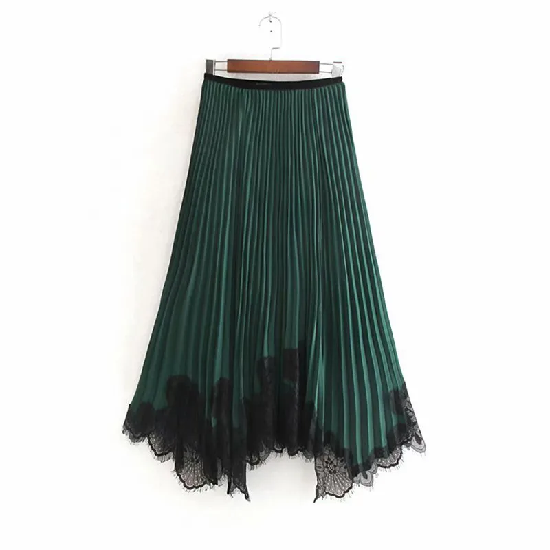 Модная кружевная Лоскутная Женская длинная юбка, винтажная Женская свободная Асимметричная плиссированная юбка, элегантная женская юбка миди с эластичной талией