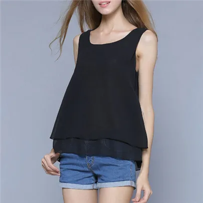 S139 Black LJCUIYAO шифоновые летние майки для тренировок для женщин, фитнес-рубашка без рукавов с круглым вырезом, двухслойный Длинный жилет, повседневные женские Рубашки 4XL - Цвет: S139 Black