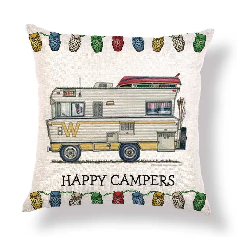 

18x18 Square Cushion Cover Pillow Case Xmas Happy Campers Camping Van Cute Kit