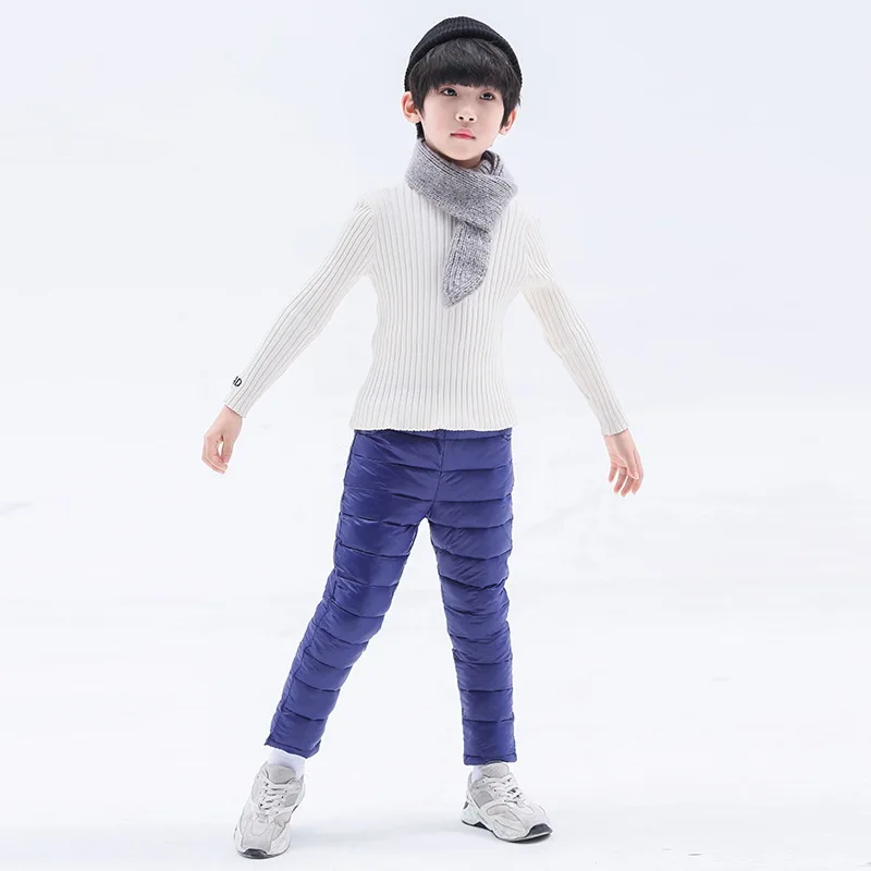 Navy blue 2 Теплые хлопковые штаны на осень и зиму, штаны с эластичной талией для мальчиков и девочек, модные детские штаны, детские леггинсы - Цвет: Navy blue 2