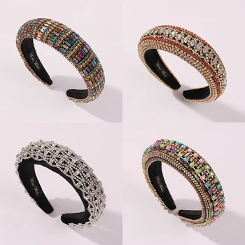 

New Wholesale Rainbow Color Rhinestone-filled Luxurious Wide-sided Headband Exaggerated Baroque Headband Designed for Women