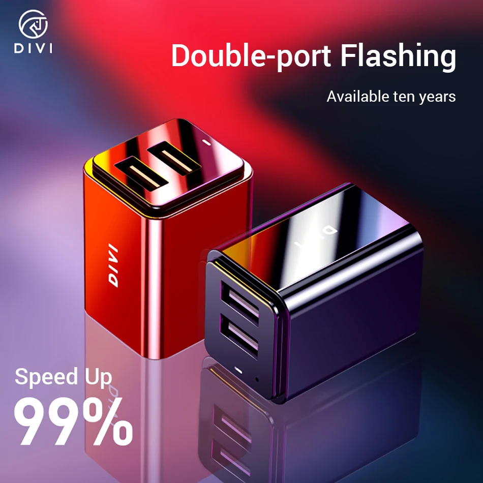 

DIVI USB Wall Charger, 2.4A 12W Dual Port USB Adapter with Foldable Plug, Charger Block Cube Compatible iPhone Xiaomi Samsung