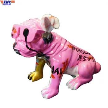

SIMPLE MODERN SIMULATION ANIMAL GRAFFITI WEARING GLASSES RESIN CRAFTWORK CARTOON DOG CREATIVE COFFEE SHOP ORNAMENTS X1719